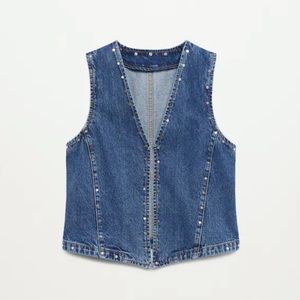 Mango Studded Denim Gilet Vest
